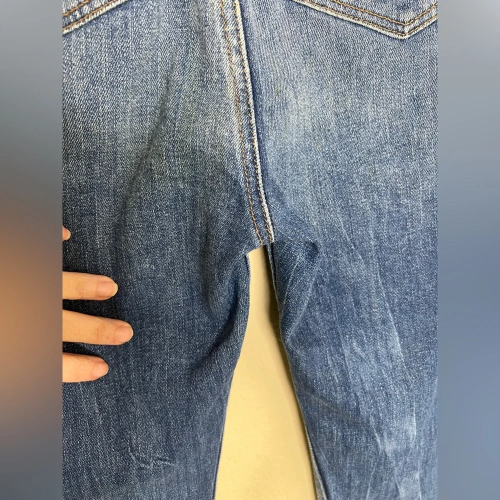 NTM: LOFT High Rise Straight Crop Jeans Medium Wash Distressed Raw Hem Size 27 - Picture 14 of 16